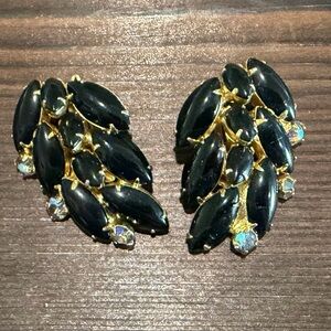 Vintage Black and Gold Leaf Clip On Earrings